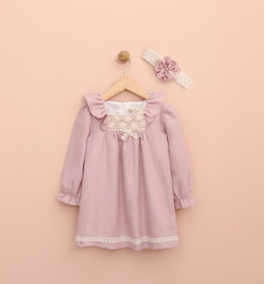 Toptan Kız Bebek Bandanalı Elbise 6-18M Lilax 1049-6533 Gül Kurusu
