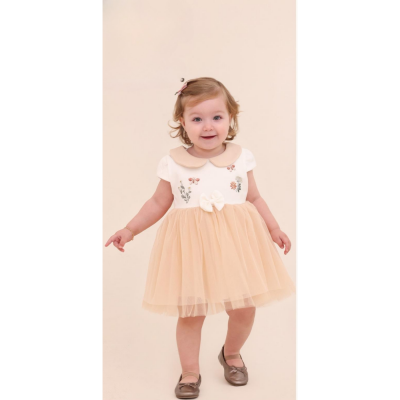 Toptan Kız bebek Çiçek Desenli Tüllü Elbise 9-24M Lilax 1049-6752 - Lilax