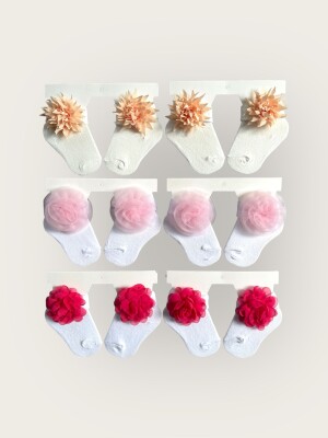 Toptan Kız Bebek Çiçekli Çorap 0-6M Algiy Mini 2047-1105 - Algiy Mini