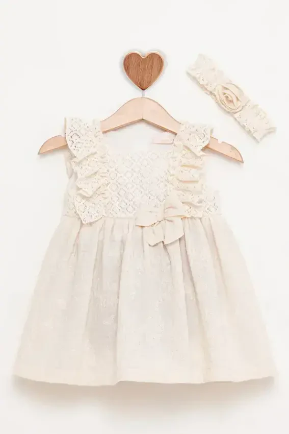 Toptan Kız Bebek Elbise ve Saç Bandı 6-12M BabyRose 1002-4817 - 2