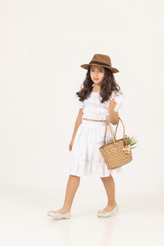 Toptan Kız Çocuk 2'li Bluz ve Etek Takımı 7-10Y Büşra Bebe 1016-24144 - 1