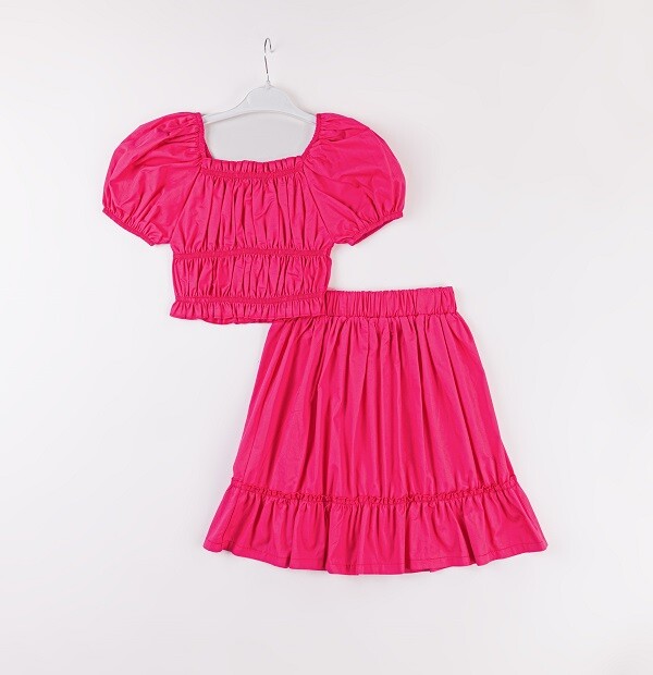 Toptan Kız Çocuk 2'li Bluz ve Etek Takımı 7-10Y Büşra Bebe 1016-24144 - 3