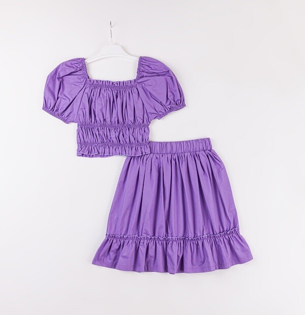 Toptan Kız Çocuk 2'li Bluz ve Etek Takımı 7-10Y Büşra Bebe 1016-24144 - 5