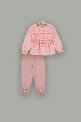 Toptan Kız Çocuk 2'li Bluz ve Pantolon Takımı 2-5Y Kumru Bebe 1075-3834 Somon