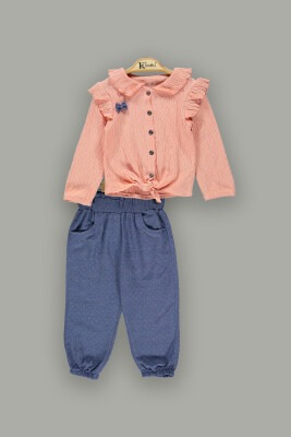 Toptan Kız Çocuk 2'li Fırfırlı Gömlek ve Pantolon Takım 2-5Y Kumru Bebe 1075-3831 - Kumru Bebe (1)