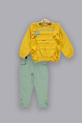 Toptan Kız Çocuk 2'li Gömlek ve Pantolon Takım 2-5Y Kumru Bebe 1075-3812 Hardal