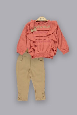 Toptan Kız Çocuk 2'li Gömlek ve Pantolon Takım 2-5Y Kumru Bebe 1075-3812 Kiremit