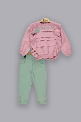 Toptan Kız Çocuk 2'li Gömlek ve Pantolon Takım 2-5Y Kumru Bebe 1075-3812 Gül Kurusu
