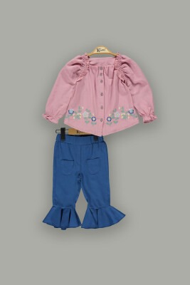 Toptan Kız Çocuk 2'li Gömlek ve Pantolon Takımı 2-5Y Kumru Bebe 1075-3835 Gül Kurusu