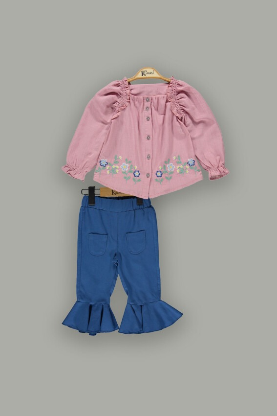 Toptan Kız Çocuk 2'li Gömlek ve Pantolon Takımı 2-5Y Kumru Bebe 1075-3835 - 4