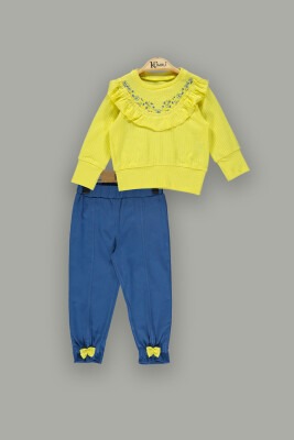 Toptan Kız Çocuk 2'li Sweat ve Pantolon Takım 2-5Y Kumru Bebe 1075-3876 Sarı