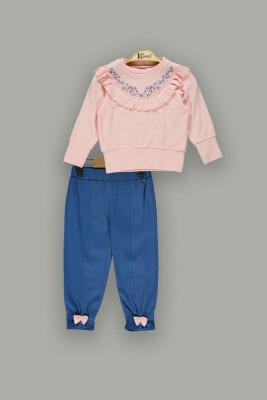 Toptan Kız Çocuk 2'li Sweat ve Pantolon Takım 2-5Y Kumru Bebe 1075-3876 Pembe