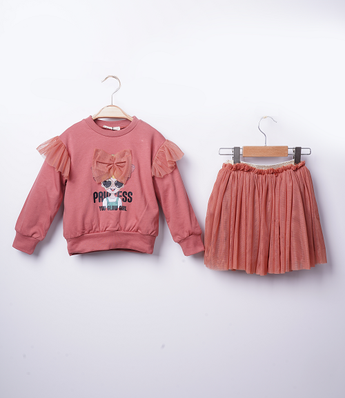 Toptan Kız Çocuk 2'li Sweatshirt ve Etek Takım 3-6Y Büşra Bebe 1016-23255 - 3