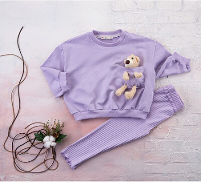 Toptan Kız Çocuk 2'li Sweatshirt ve Tayt Takımı 3-6Y Büşra Bebe 1016-212009 - Büşra Bebe