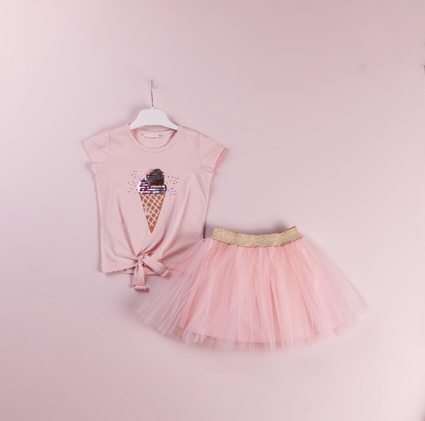 Toptan Kız Çocuk 2'li Tişört ve Tüllü Etek Takım 1-4Y BabyRose 1002-4144 - 2