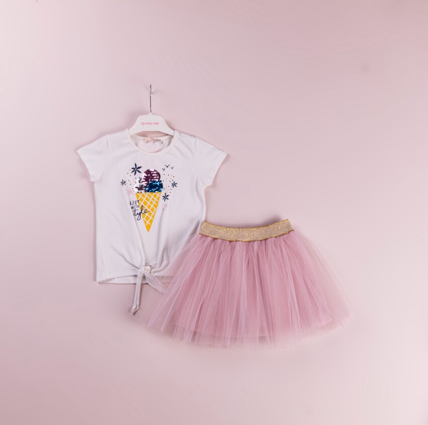 Toptan Kız Çocuk 2'li Tişört ve Tüllü Etek Takım 1-4Y BabyRose 1002-4144 - 3