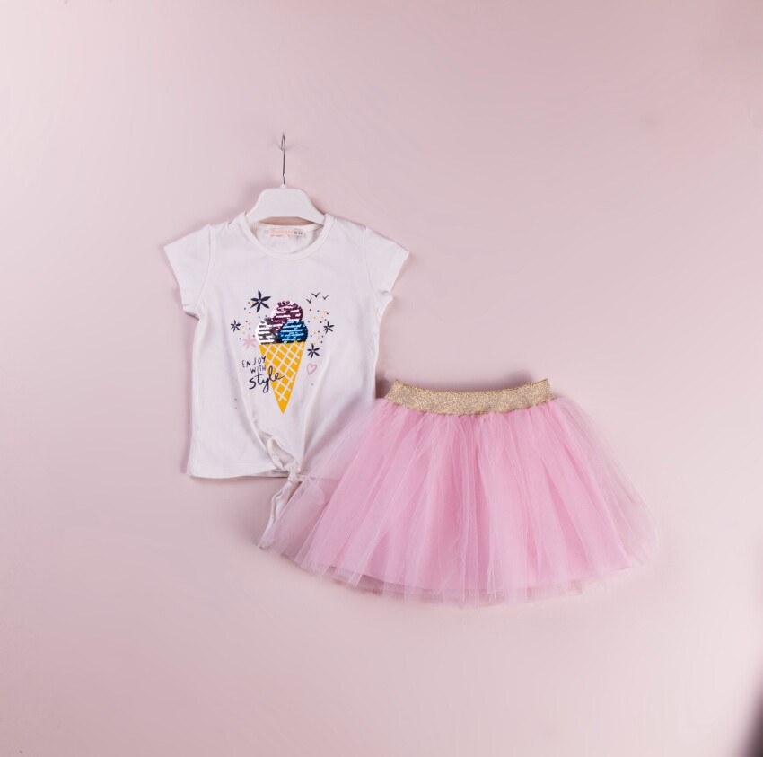 Toptan Kız Çocuk 2'li Tişört ve Tüllü Etek Takım 1-4Y BabyRose 1002-4144 - 4