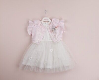 Toptan Kız Çocuk 2'li Tüllü Elbise ve Ceket Takım 1-4Y BabyRose 1002-4039 Açık Pembe