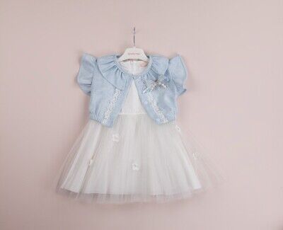 Toptan Kız Çocuk 2'li Tüllü Elbise ve Ceket Takım 1-4Y BabyRose 1002-4039 Açık Mavi