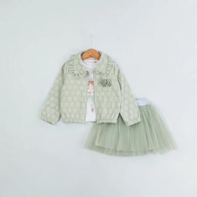 Toptan Kız Çocuk 3'lü Ceket Body ve Etekli Takım 1-4Y BabyRose 1002-4662 Yeşil