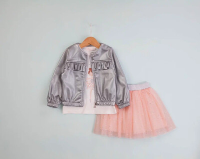 Toptan Kız Çocuk 3'lü Deri Ceket Tül Etek ve Body Takım 1-4Y BabyRose 1002-4590 - BabyRose (1)