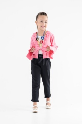 Toptan Kız Çocuk 3'lü Fırfırlı Bolero Pantolon ve Bluz Takım 3-7Y Moda Mira 1080-7100 - Moda Mira