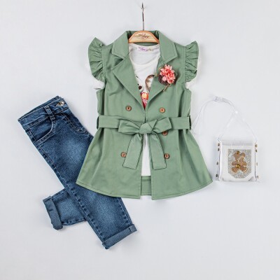 Toptan Kız Çocuk 3'lü Trençkot Badi ve Pantolon Takım 2-6Y Miss Lore 1055-5322 - Miss Lore