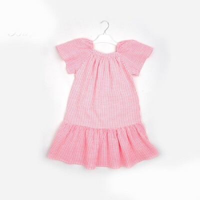 Toptan Kız Çocuk Desenli Elbise 7-10Y Büşra Bebe 1016-23197 Pembe