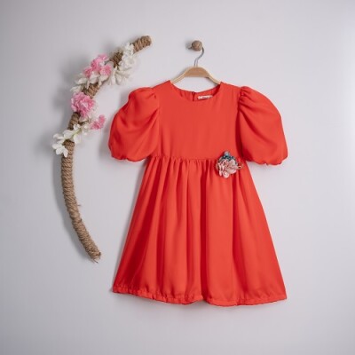 Toptan Kız Çocuk Elbise 7-10Y Büşra Bebe 1016-23183 Turuncu