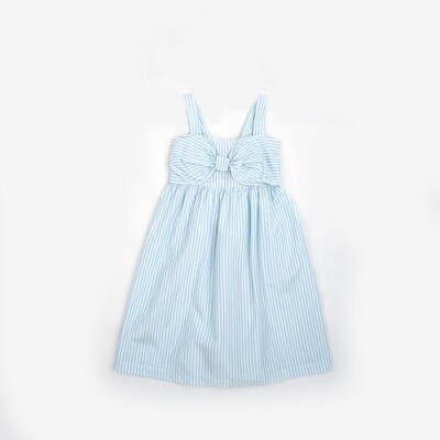 Toptan Kız Çocuk Fiyonlu Çizgili Elbise 3-6Y Büşra Bebe 1016-23116 Mavi