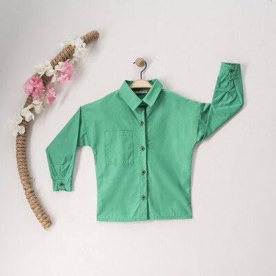 Toptan Kız Çocuk Gömlek 7-10Y Büşra Bebe 1016-23155 Yeşil