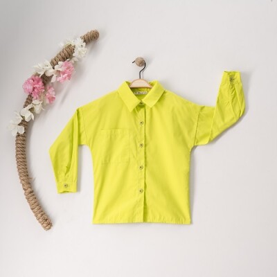 Toptan Kız Çocuk Gömlek 7-10Y Büşra Bebe 1016-23155 Neon Yeşil