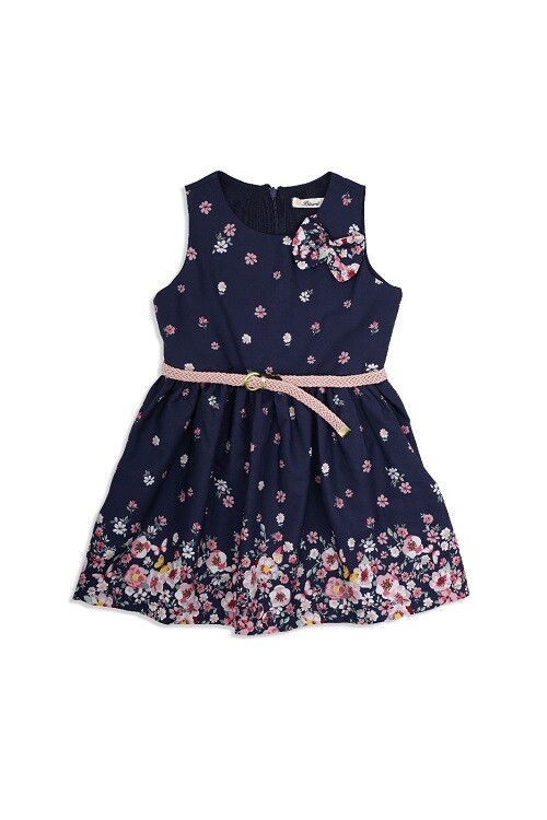 Toptan Kız Çocuk Kemerli Elbise 3-6Y Büşra Bebe 1016-23137 - 1