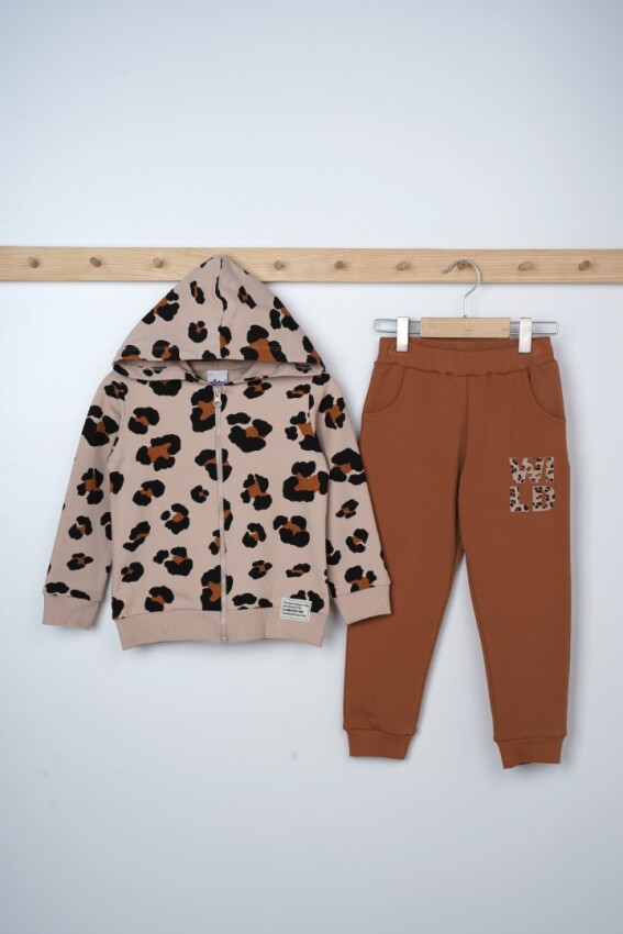 Toptan Kız Çocuk Leopar Desenli Fermuarlı Eşofman Takım 3-6Y Elnino 1025-21606 - 3