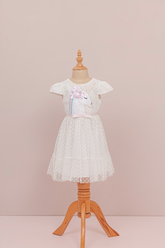 Toptan Kız Çocuk Unicorn Baskılı Tüllü Elbise 1-4Y BabyRose 1002-4059 - 1