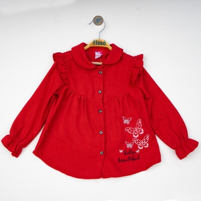 Toptan Kız Çocuk Uzun Kollu Gömlek 2-5Y Timo 1018-T4KDÜ012223222 Nar Çiçeği