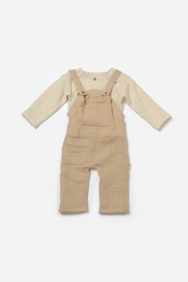 Toptan Unisex Bebek 2'li Gömlek ve Salopet Takımı 3-24M %100 Pamuk Baby Cosy 2022-CSYM7047 - 1
