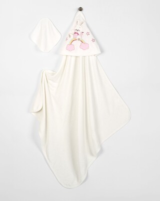 Toptan Unisex Bebek 2'li Havlu ve Banyo Kesesi Takım 85x85cm. Babyline 2015-9-668 Ekru1
