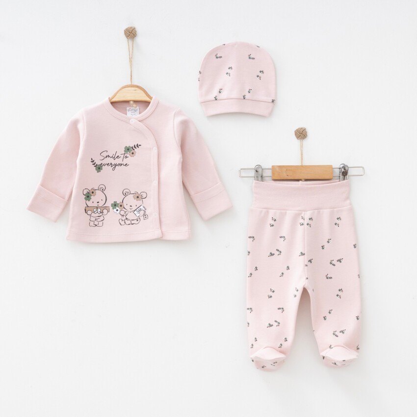Toptan Unisex Bebek 3'lü Yenidoğan Takımı 0-3M Gümüş Baby 2043-0014 - 3