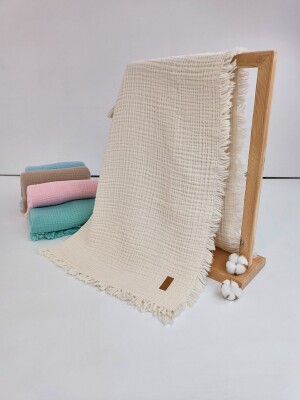 Toptan Unisex Bebek Müslin Battaniye 100*120 Tomuycuk 1074-10240 Ekru