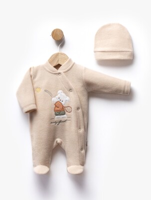 Toptan Unisex Bebek Yenidoğan Tulum ve Şapka Takım 0-1M Flexi Baby 2063-247222 Krem