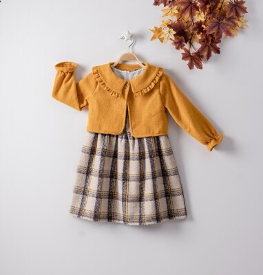 Yakası Fırfırlı Ceketli Elbise Büşra Bebe 1016-22218 Hardal
