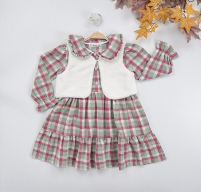 Wholesale 2-Piece Girl Dress with Bolero Vest 3-6Y Busra Bebe 1016-22278 Mint Green 