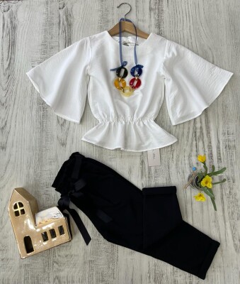 Wholesale 2-Piece Girls Blouse and Pants Set 8-12Y Moda Mira 1080-7043 Ecru