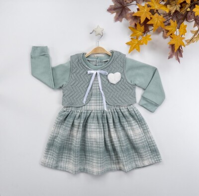 Wholesale 2-Piece Girls Dress with Vest 3-6Y Büşra Bebe 1016-22270 Green