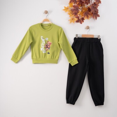 Wholesale 2-Piece Girls Tracksuit Set 7-10Y Büşra Bebe 1016-22257 Green