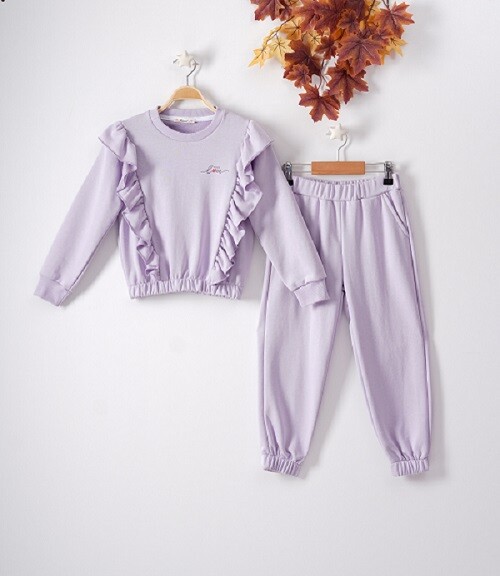 Wholesale 2-Piece Girls Tracksuit Set with Ruffled 7-10Y Busra Bebe 1016-22221 - 1