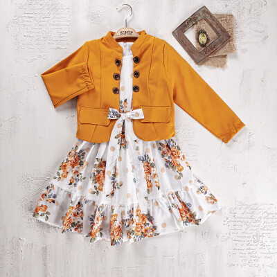 Wholesale 2-Pieces Jacket and Dress Set 9-12Y Elayza 2023-2273 Mustard