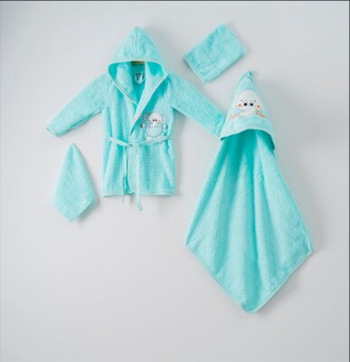 Wholesale 4-Piece Baby Bathrobe Set wth Box 0-1Y Ramel Kids 1072-442 Мятно-зеленый