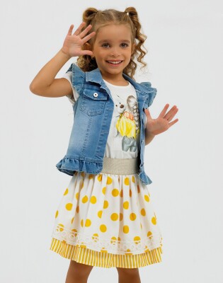 Wholesale 4-Piece Girls Skirt Denim Jacket T-shirt and Bag 2-6Y Miss Lore 1055-5318 - Miss Lore